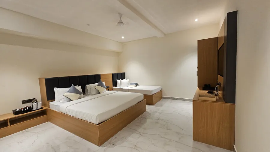 Family room with a double and a single bed